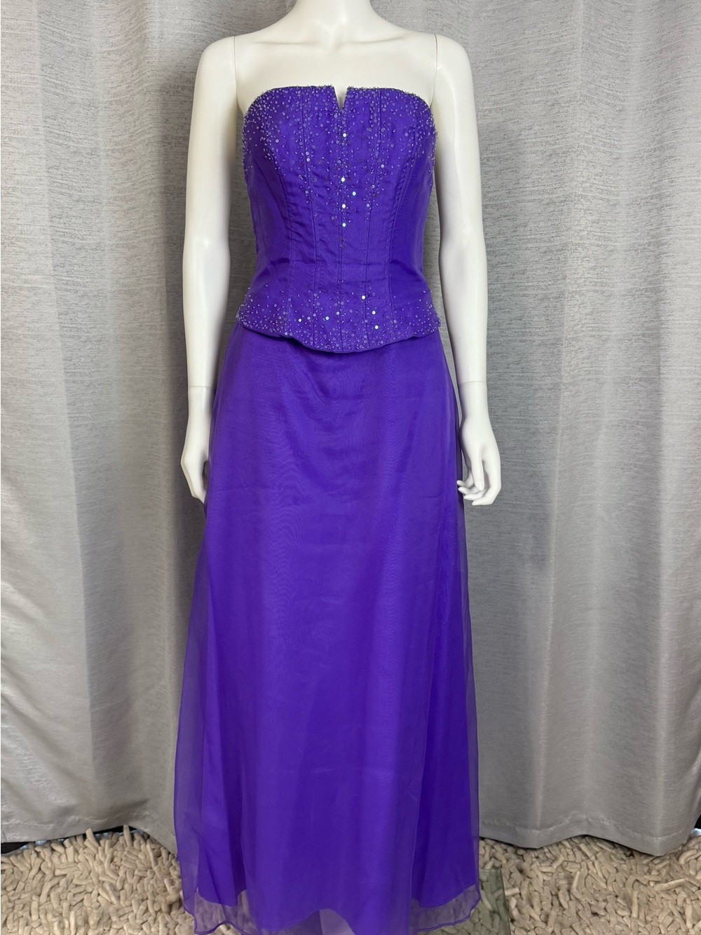 Paparazzi by Madeline Gardner Y2K Purple Strapless Beaded Prom Gown w/shawl